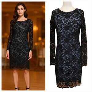 Karen Kane Stretchy Black Lace Evening Cocktail Dress with Scalloped Hem NEW XL